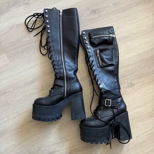 Dollskill Black Platform Knee-High Boots